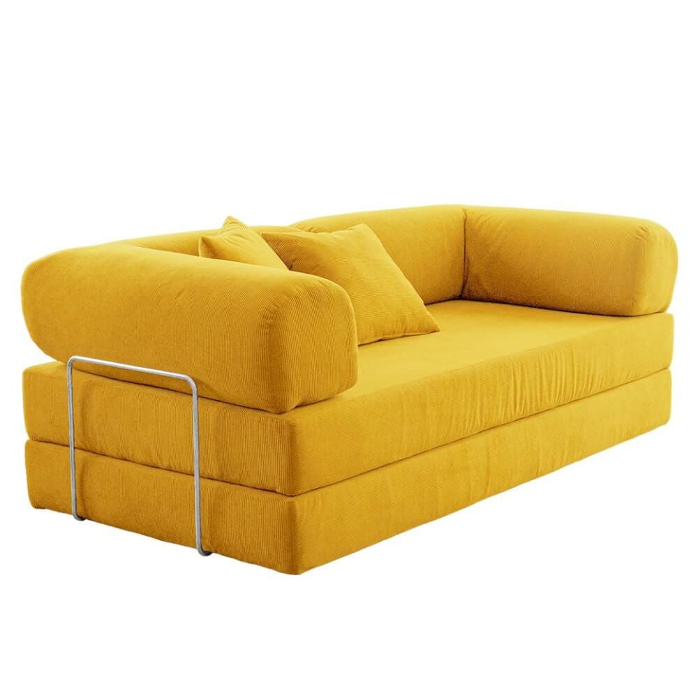 โซฟาเบด RENITA HOME รุ่น LEKO 200X100CM. ผ้าลูกฟูกลอนใหญ่ สีเหลืองเลมอน (608-06)_0